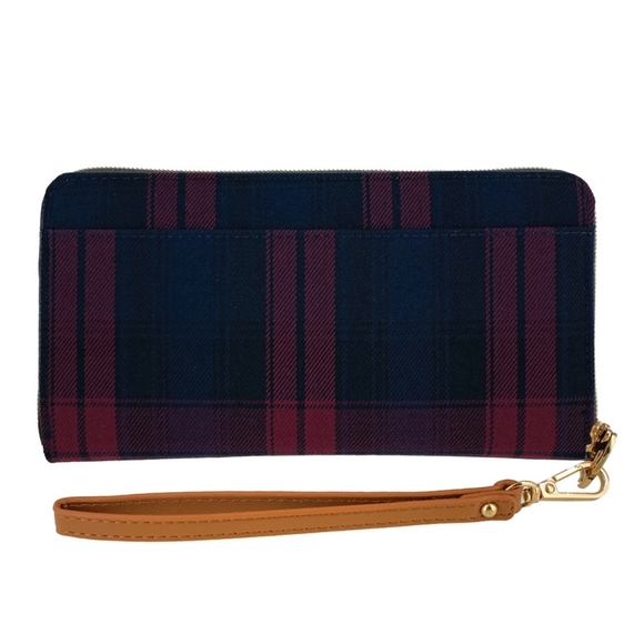 Waterproof Plaid Zipper Wristlet Long Wallet - Picture 2 of 9